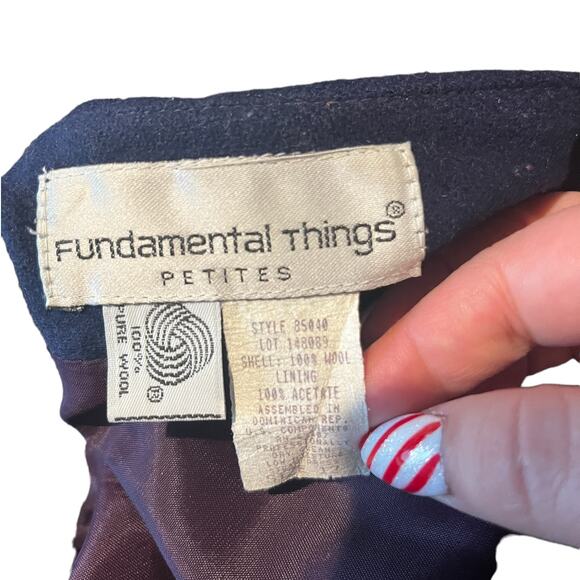 Vintage 70s Navy Blue Pure Wool Mini Skirt Work Fundamental Things Petite 12 Med - Picture 4 of 4